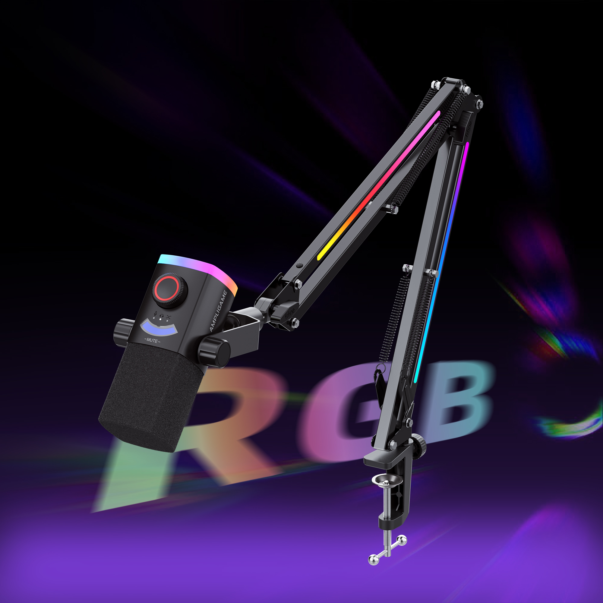 FIFINE AM8PROT 連RGB支架動圈式遊戲麥克風(支架-黑色)