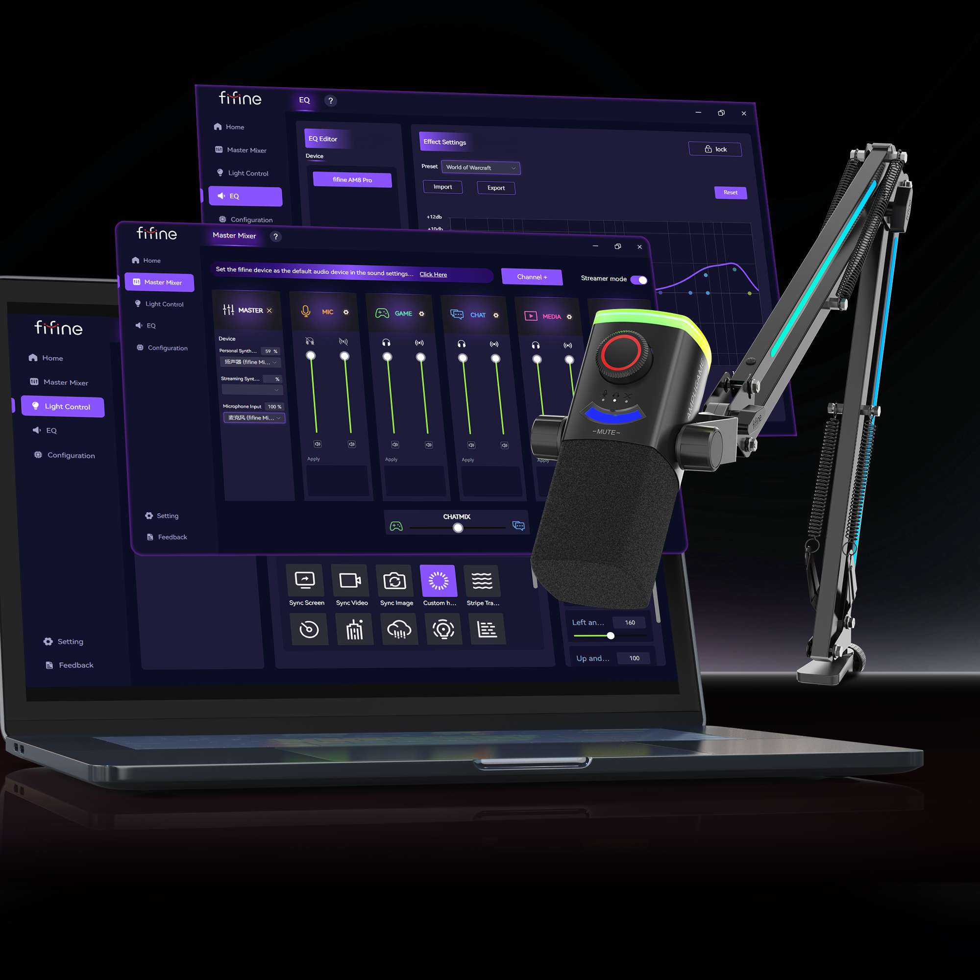 FIFINE AM8PROT 連RGB支架動圈式遊戲麥克風(支架-黑色)